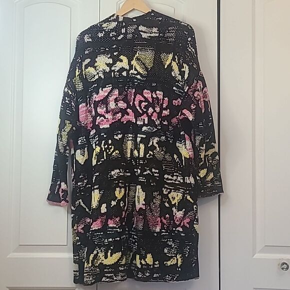 Free People Think Twice Printed Cardigan Black Pink Green Yellow Size M - Picture 7 of 13